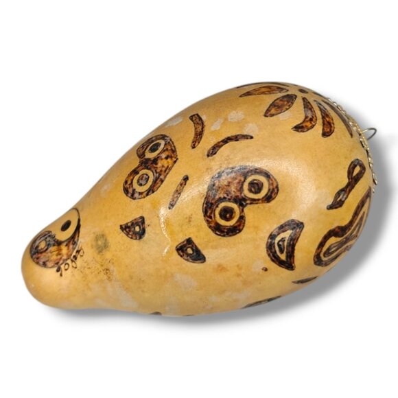 Handpainted Gourd Ornament Burned Etched Designs Butterfly Ladybug Hanging 4.5" - Picture 1 of 9